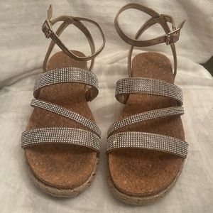 Kelly and Katie dusty rose shimmer bling rhinestone ankle strap sandals